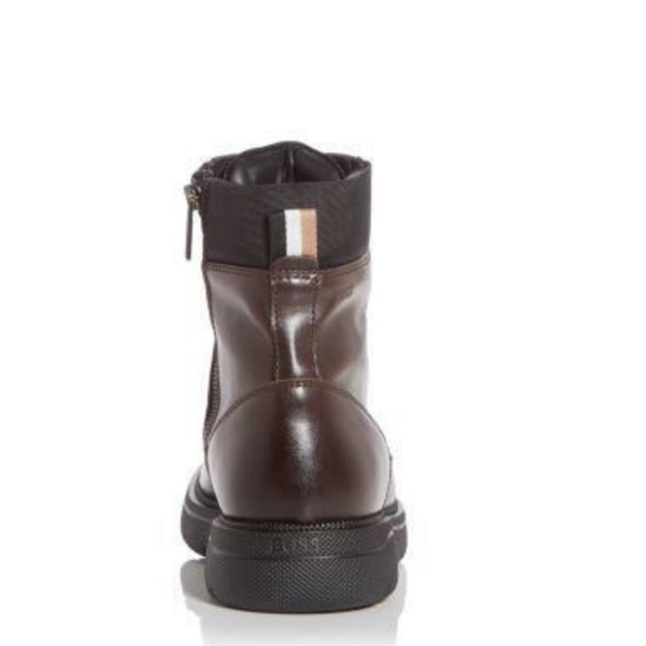 BOSS Mens Brown Heel Pull-Tab Debossed Up Jacob Toe Platform Combat Boots 45 - Picture 3 of 4